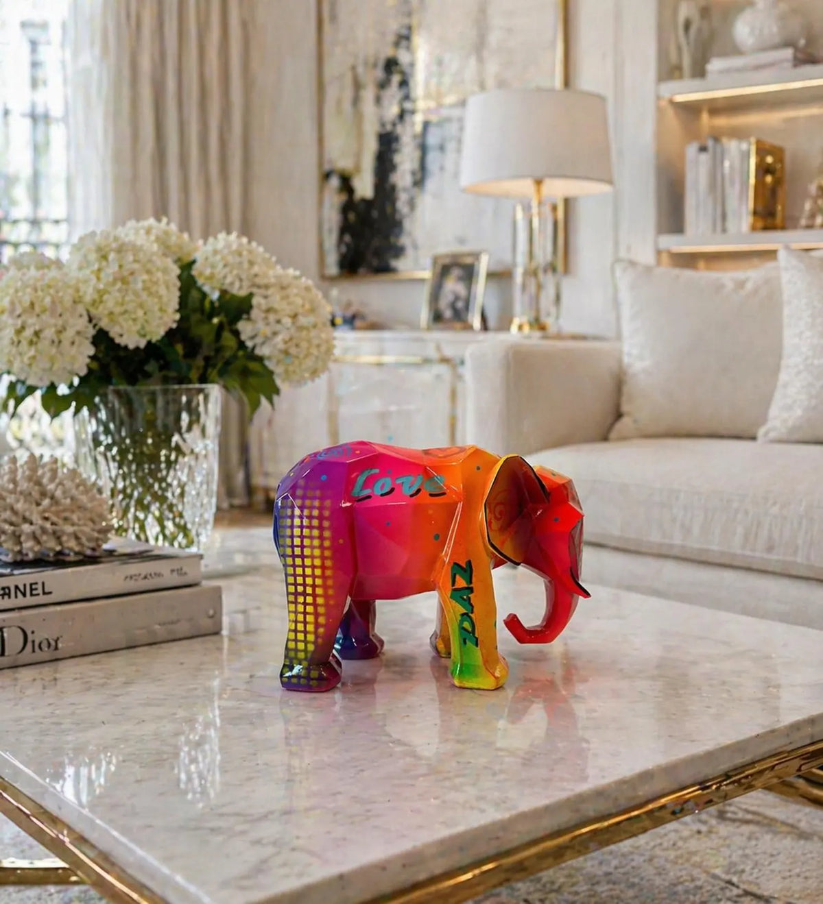 Escultura de elefante de estilo pop art colorida